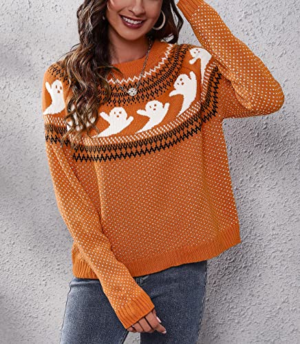 chouyatou Women's Vintage Fair Isle Ghost Pattern Crewneck Knitted Pullover Sweater2