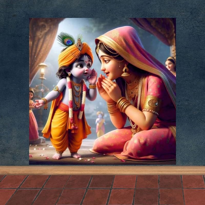 Image of British Terminal Cute little Bal Gopal Baby God Krishna| Kanha Ji | Laddu Lord Makhan Chor Painting Religious Poster for Pregnant Women for wall (matt thin vinyl,sticker,multicolor,unframed)| bj24