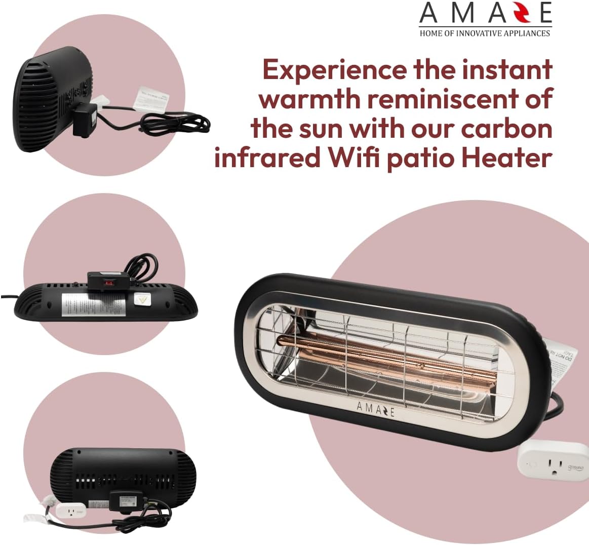 Amaze Electric Halogen Infrared Wifi Patio Heater 1500w with Smart WIFI Plug for Outdoor, Indoor, Patio, Backyard, and Garage heater