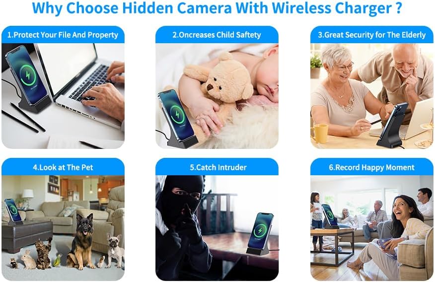Miniatura 7 de LIZVIE Cargador inalámbrico de cámara oculta 1080P, detección de movimiento, visión nocturna, cámara de seguridad interior para vigilancia en el