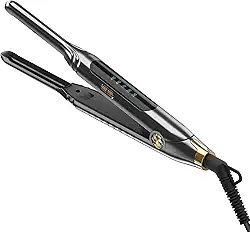 Chapinha Pequena De 3/10'' Para Cabelos Curtos, Corte Pixie E Franja, Alisador Cabelo Fino Com Bordas Visor Led, Voltagem Dupla Viagem, Desligamento Automático (Cinza)