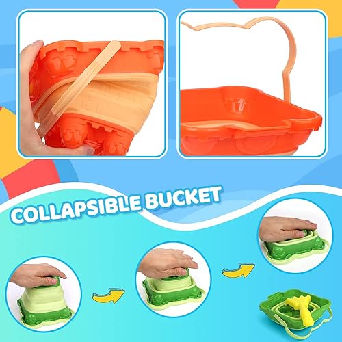 Miniatura 4 de Kit de construcción de moldes de castillo de playa para niños, cubo plegable para niños, juguetes de arena plegables con palas pequeñas, kit de