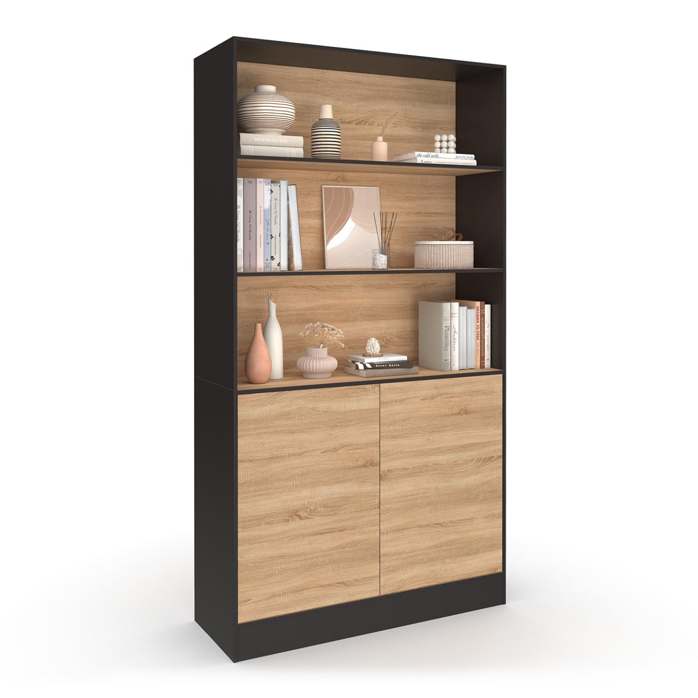 IDMarket - Carla 3 niveles XXL 1 armario negro y efecto madera H.190 cm