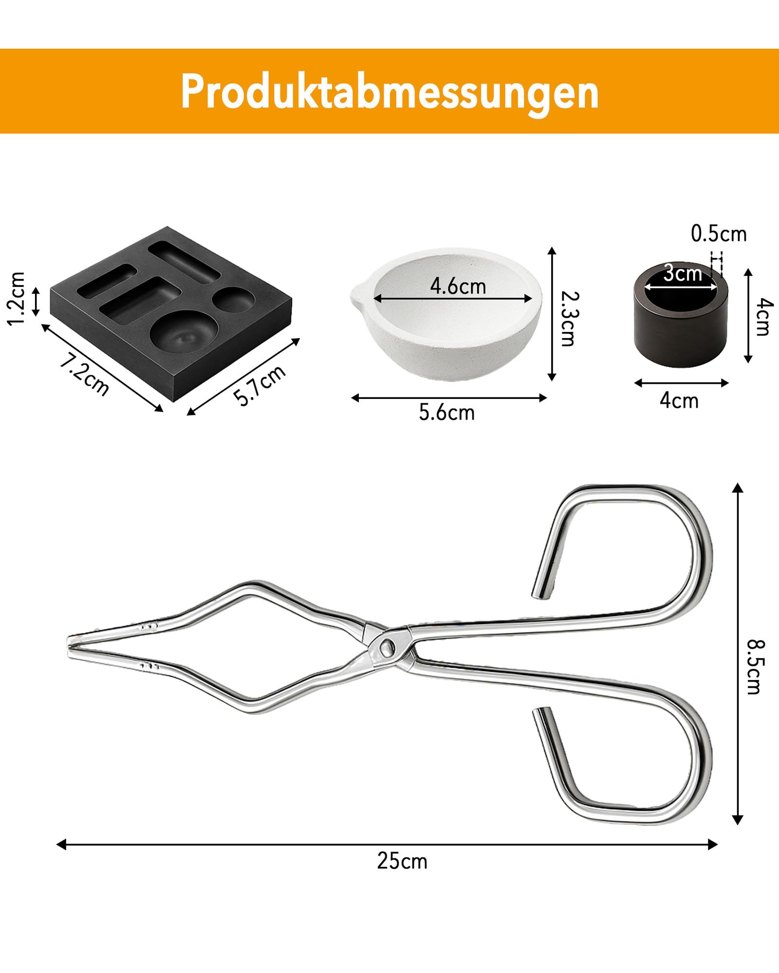 Lot de 4 pots en graphite doré : kit de fusion complet avec pince en acier inoxydable, pot en graphite, bol à quartz, canal d'huile pour bricolage en or et argent