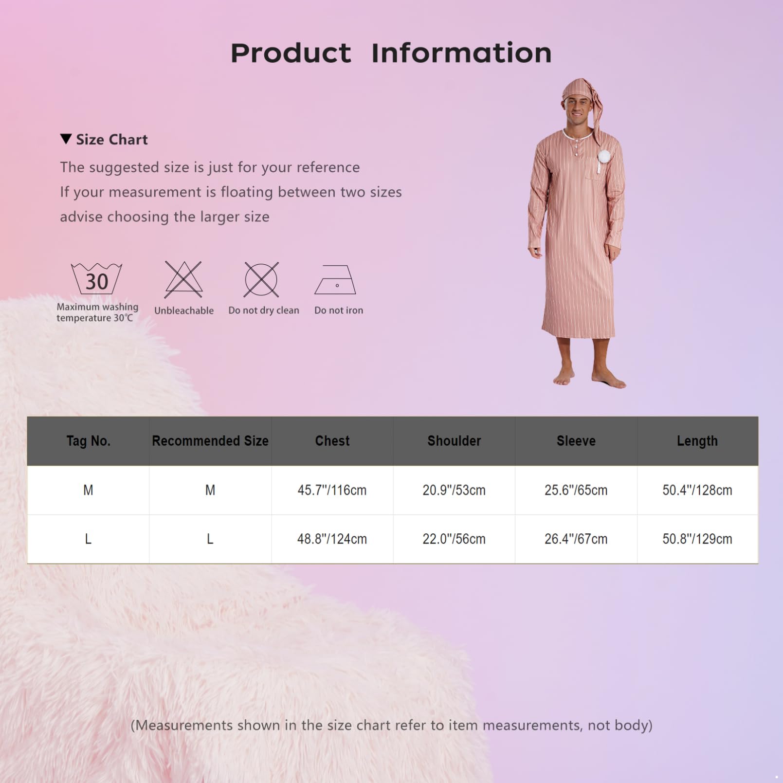 inhzoy Herren Schlafanzug Mit Schlafmütze Streifen Muster Nachthemd Langarm Mit Knopfleiste Brusttasche Lang Nachtwäsche Männer Schlafkleidung