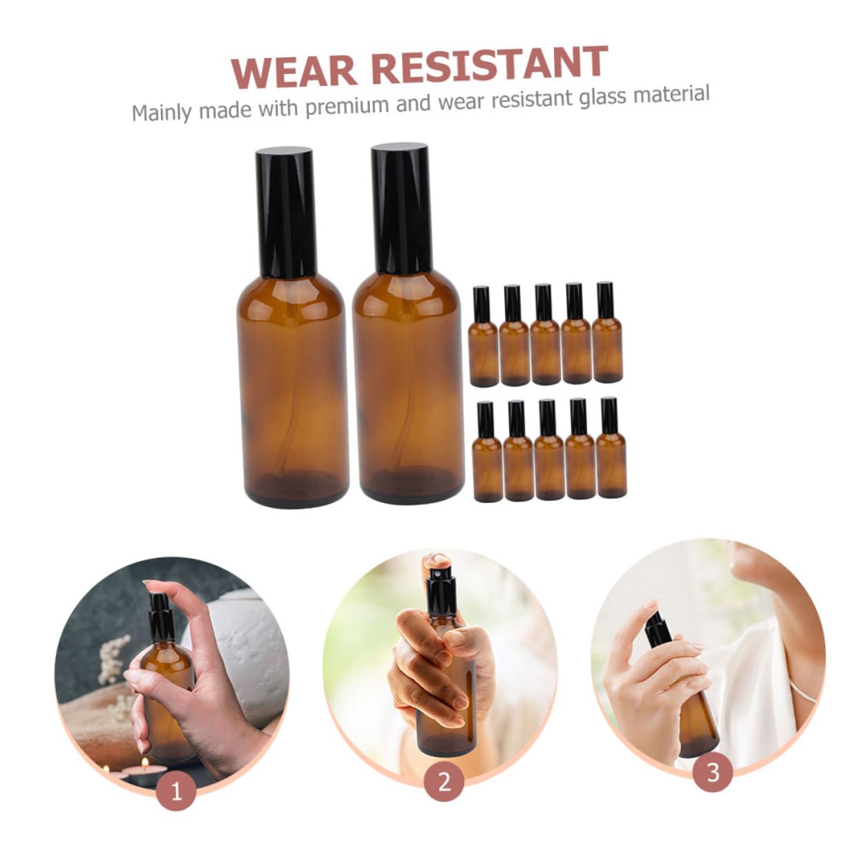 12 Stück Teiliges Braunglas Sprühflaschen für Ätherische Öle und Emulsionen Leichte Langlebige Reisezerstäuber Wiederbefüllbare Nebelsprühflaschen für Kosmetik und