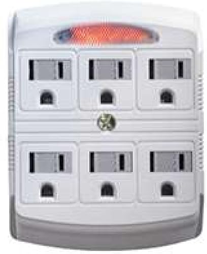 POWER ZONE OR801105 Powerzone - Grifo de conexión a tierra, 125 V, 15 A, 6 tomacorrientes, color blanco