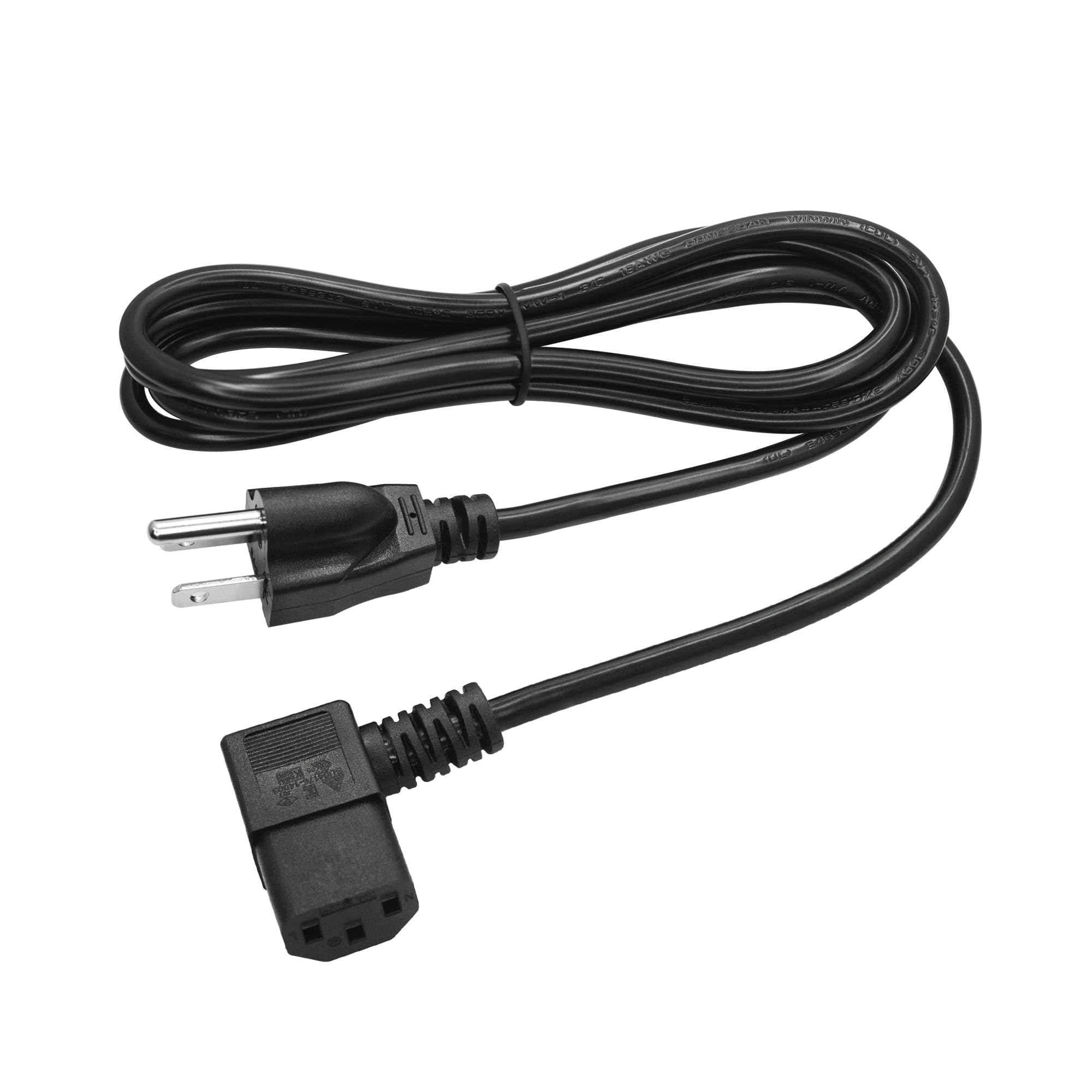 5.9FT Left Angle Computer Power Cord,Monitor Power Cord NEMA 5-15P to IEC 320 C13 Computer Monitor AC Power Cable,10A 125V, 18AWG for Desktop,TV,Printers,PC Power Cable(Black)