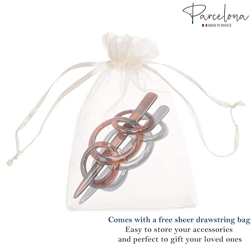 Miniatura 8 de Parcelona Pasador deslizante de pelo de celuloide francés de 3.5 pulgadas con triple anillo, pasador, pasador antideslizante, cola de caballo para