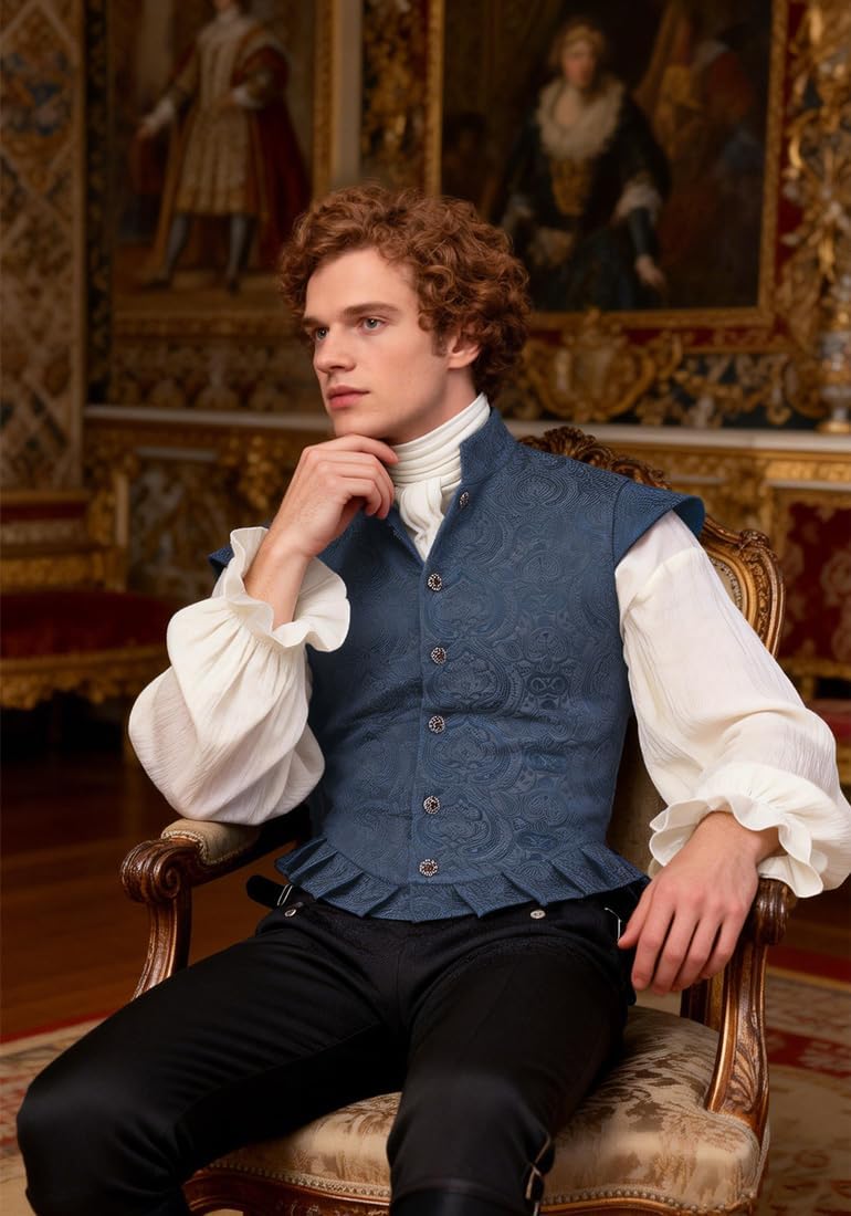 Mens Medieval Vest Floral Renaissance Pirate Gothic Waistcoat Tudor Victorian Jerkin Vests Elizabethan Noble Costume
