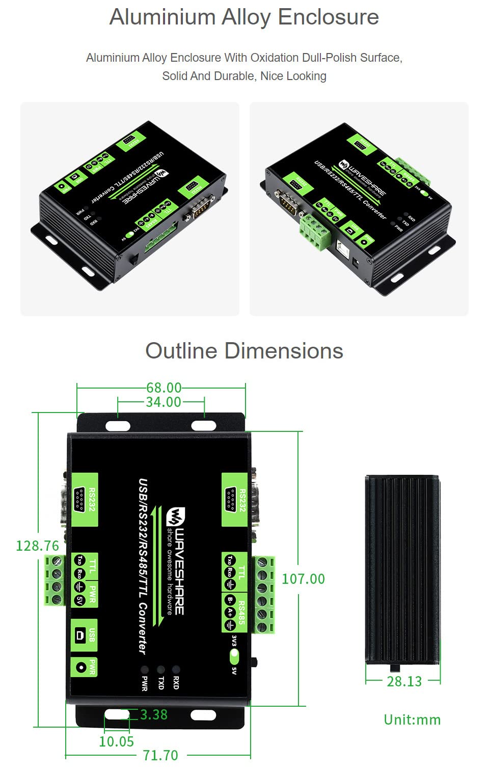 Waveshare USB/RS232/RS485/TTL Industrieller Isolierter Multi-Bus Konverter Unterstützt die Kommunikation Zwischen Verschiedenen Bussen, mit Schutzschaltungen