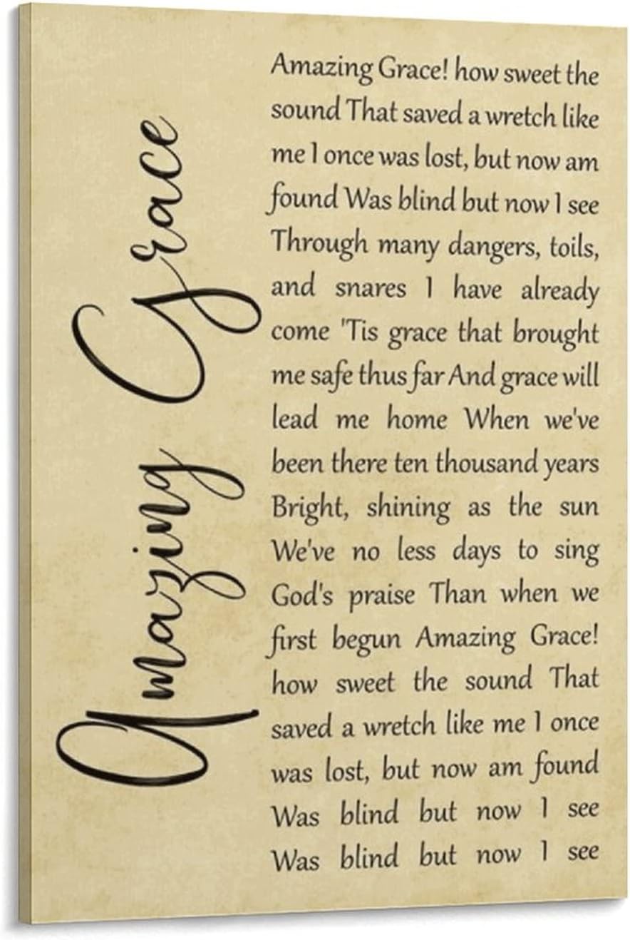 AIDEMEI Canvas Wall Art Prints Amazing Grace Rustic Script Song Lyric Modern Abstract Decor Artwork Picture Oil Painting for Bedroom Living Room Office Home Decoratior Frame 16x24inch(40x60cm)