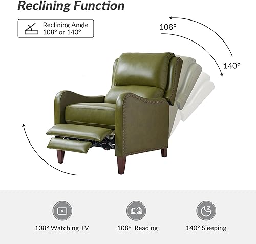 Miniatura 14 de HULALA HOME Silla reclinable de cuero genuino, moderno sillón reclinable con respaldo ajustable y reposapiés, cómodo sofá individual tapizado