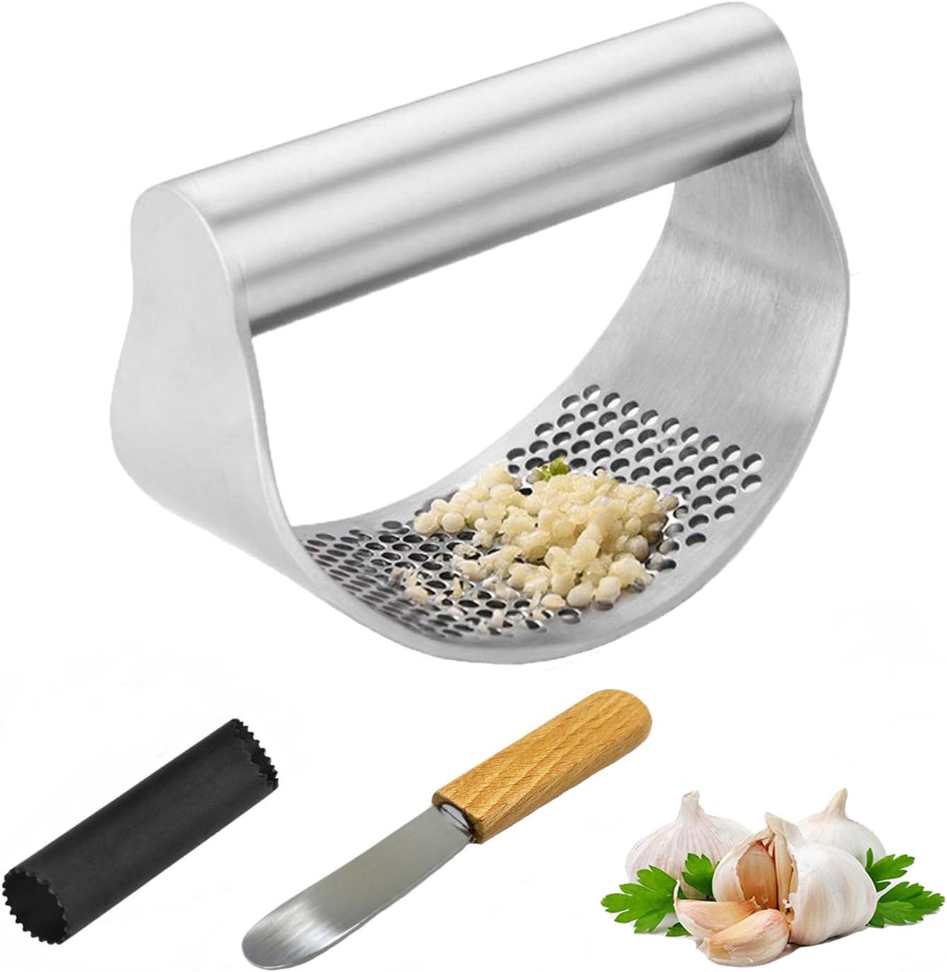 INMTIE Kitchen Garlic Press Garlic Press Rocker Stainless Steel Mincer & Crusher