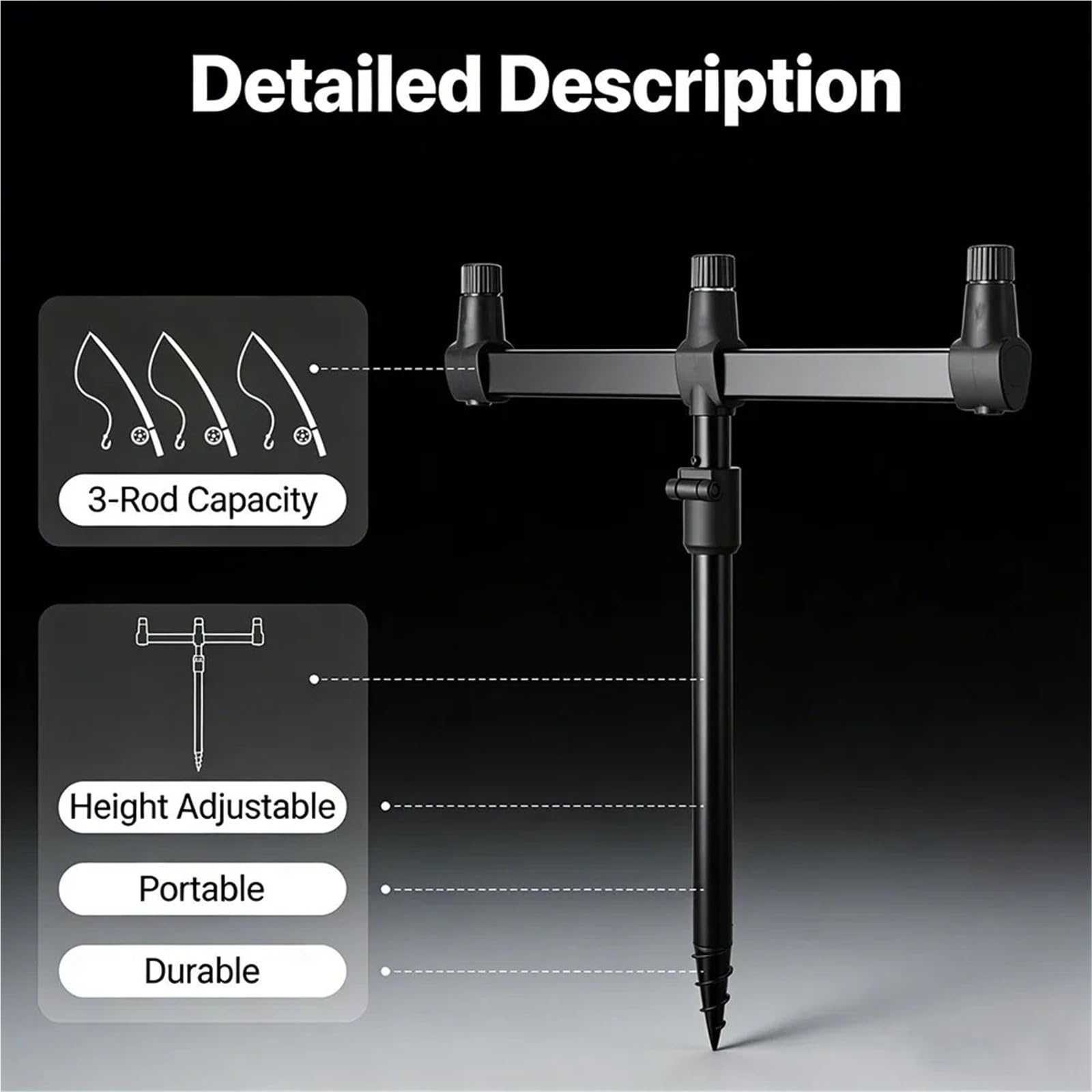 Porta Canna da Pesca 23-75 cm Supporto Multi-Asta Inserto da Terra telescopico Regolabile Accessorio portante Stabile