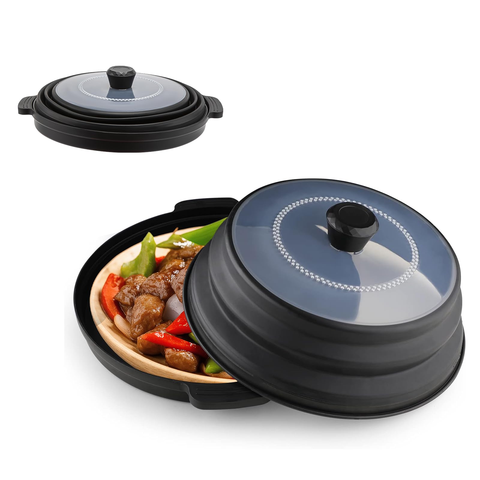 Cubierta multifuncional para microondas, 27 cm, plegable, con base para frutas, verduras y microondas, tapa calefactable para microondas