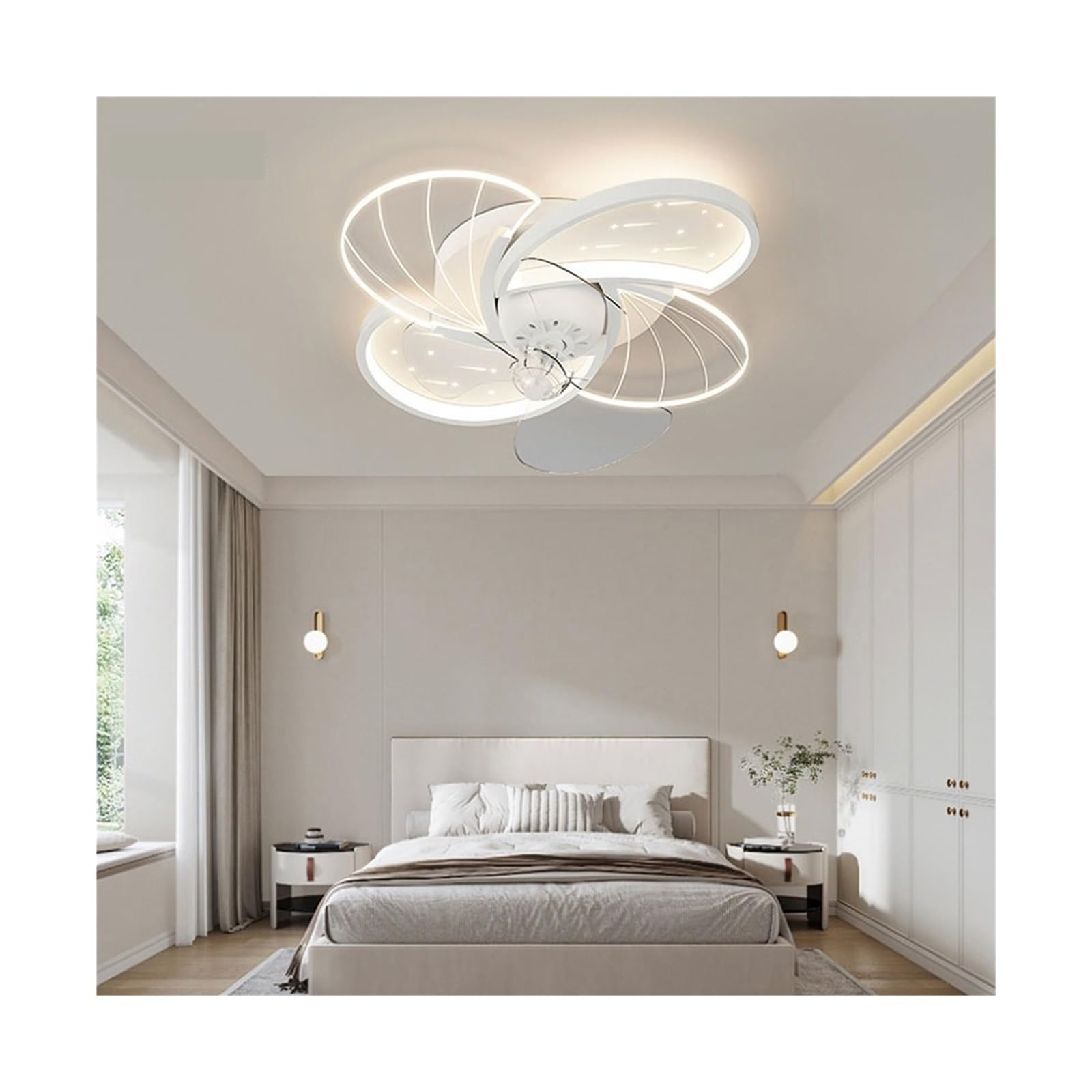 ERETYRET Ceiling Fan with Lights Modern Bladeless with Remote Control 6 speeds Indoor Low Profile Flush Mount Quiet Cooling(Design 4)