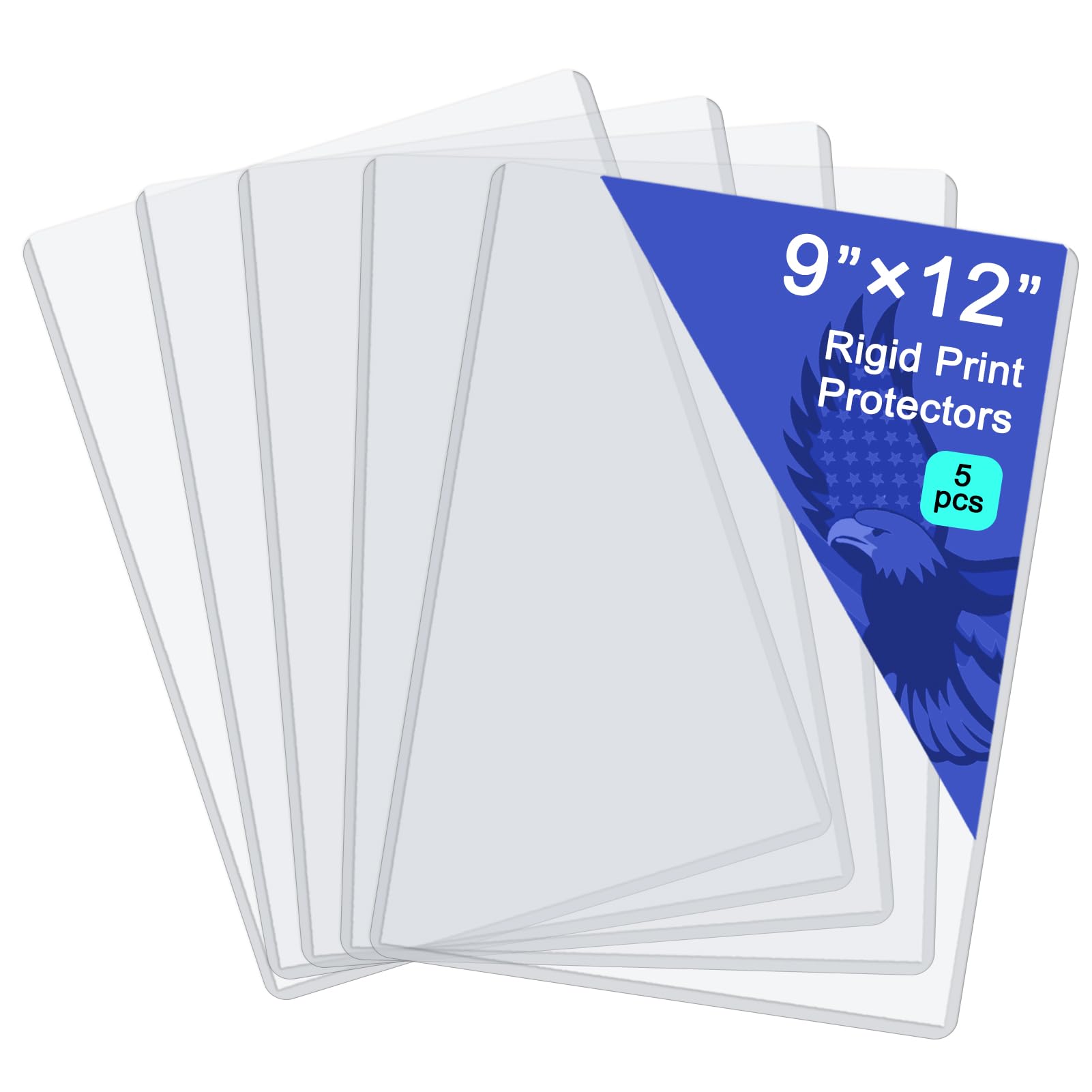 Rainmae 5 Pack 9" x 12" Rigid Print Protectors, Clear Hard Plastic Sheet Protectors, Waterproof Photo Top-Loading Sleeves Rigid Menu Holders Cards Photos Drawings Artworks Poster Prints Documents