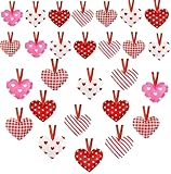 YIYA 30 Pcs Fabric Heart Hanging Ornaments Valentine's Day Heart Ornaments Cotton Fabric Heart Shaped Decorations Valentines Hanging Pendants Decor for Christmas Tree Party Anniversary Wedding