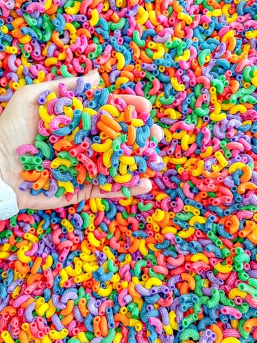 2 cups of rainbow pasta sensory bin filler for sensory table - elbow noodles