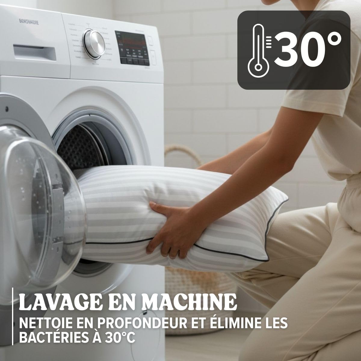 DREAMWAY Oreiller 60x60 cm Lot de 2 Oreillers Carrés | Confort Moelleux, Qualité Hôtelière, Respirant et Hypoallergénique, Idéal pour Dormeurs sur Le Côté, Le Dos et Le Ventre