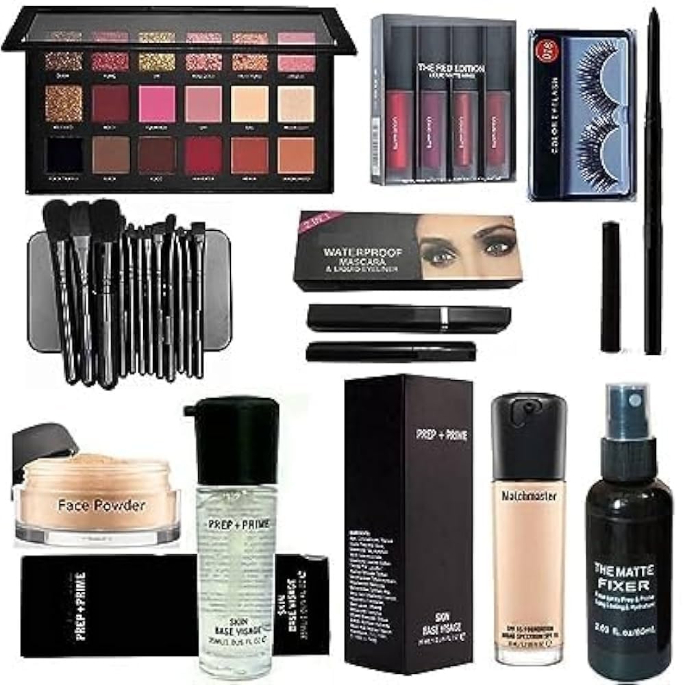 Complete Makeup Kit Set with Eyeshadow Palette, Brushes, Mascara, Eyeliner, Lipsticks, Face Powder, Primer, Foundation, Setting Spray, False Lashes-image-18