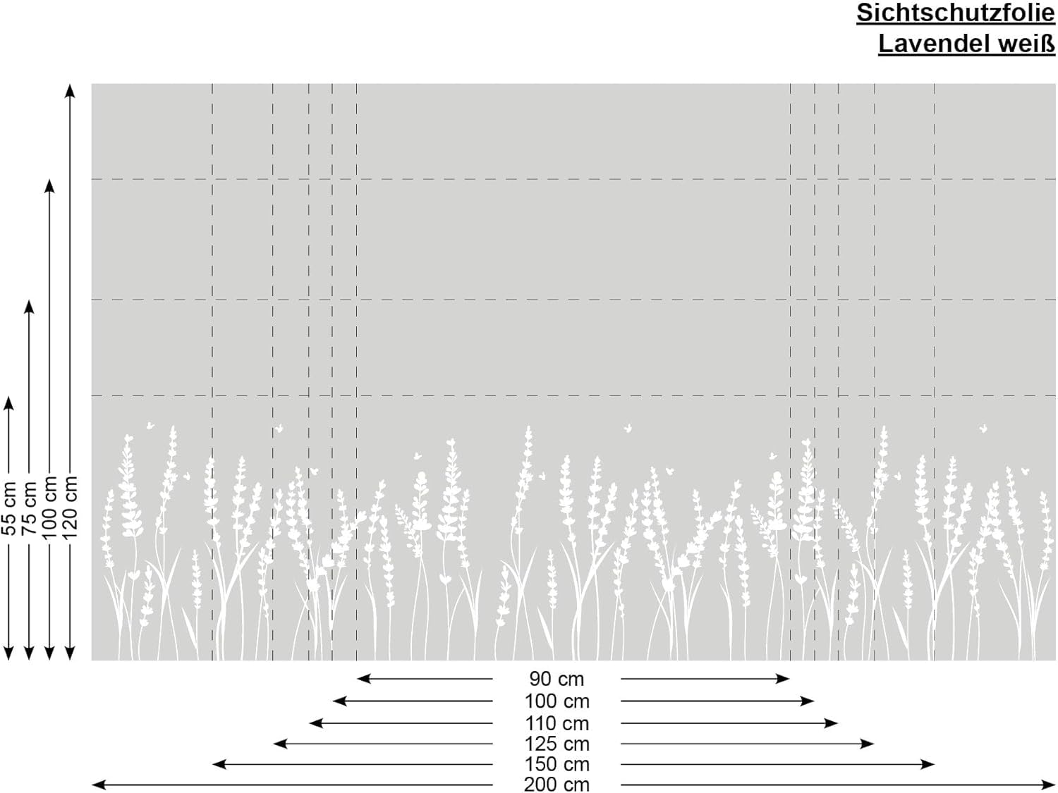 Sichtschutzfolie Lavendel Florale Fensterfolie Fensterdeko Milchglasfolie Wiederverwendbar Sichtschutz, 75 cm hoch, 110 cm breit