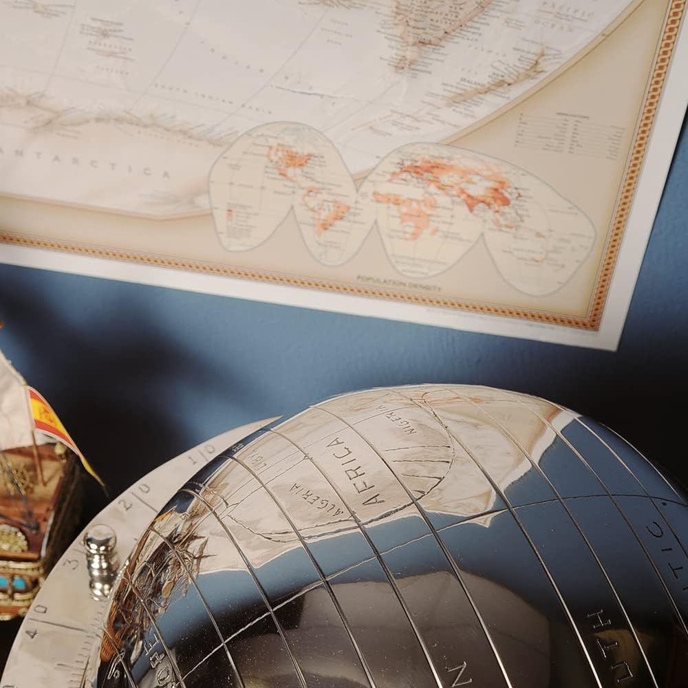 Old Modern Handicrafts Aluminium Globe - An Eye-Catchy Shiny Globe Decoration for Any Space - 16.0L x 16.0W x 15.0H inches