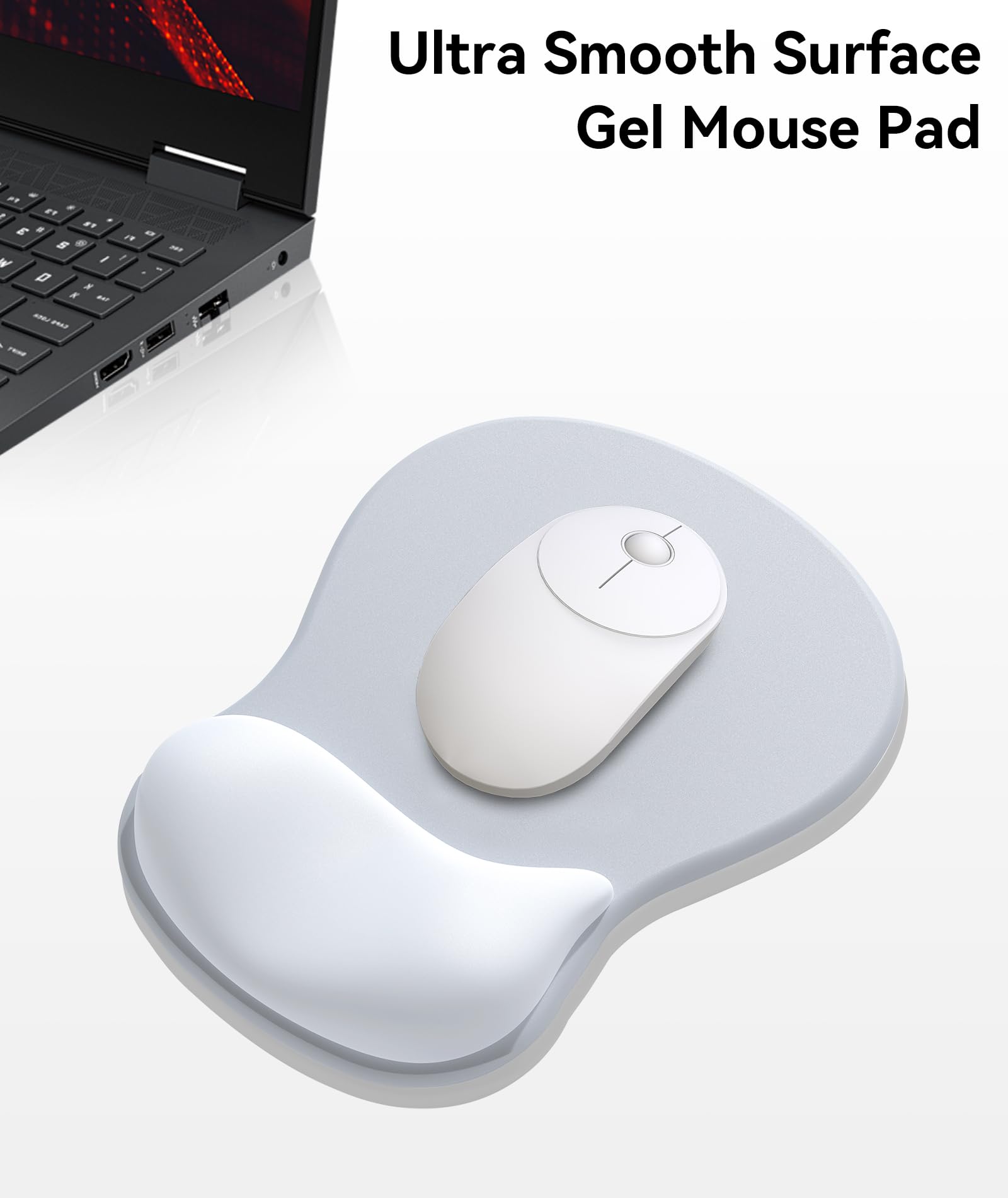 Ergonomico Tappetino Mouse con Poggiapolsi Gel, Base Antiscivolo Grigio Argento per Casa Ufficio