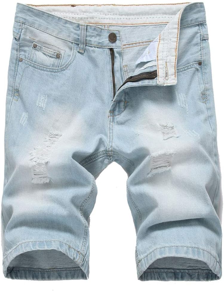 Lavnis Men's Casual Denim Shorts Classic Fit Distressed Summer Fashion Ripped Short Jeans