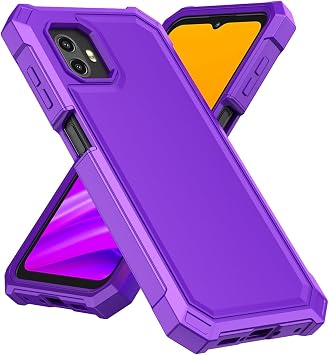 Samsung Galaxy Xcover 7 Pro用携帯電話ケース、強化ガラススクリーンプロテクター付き、スリムソフトシリコンフルボディ保護カバーパープル