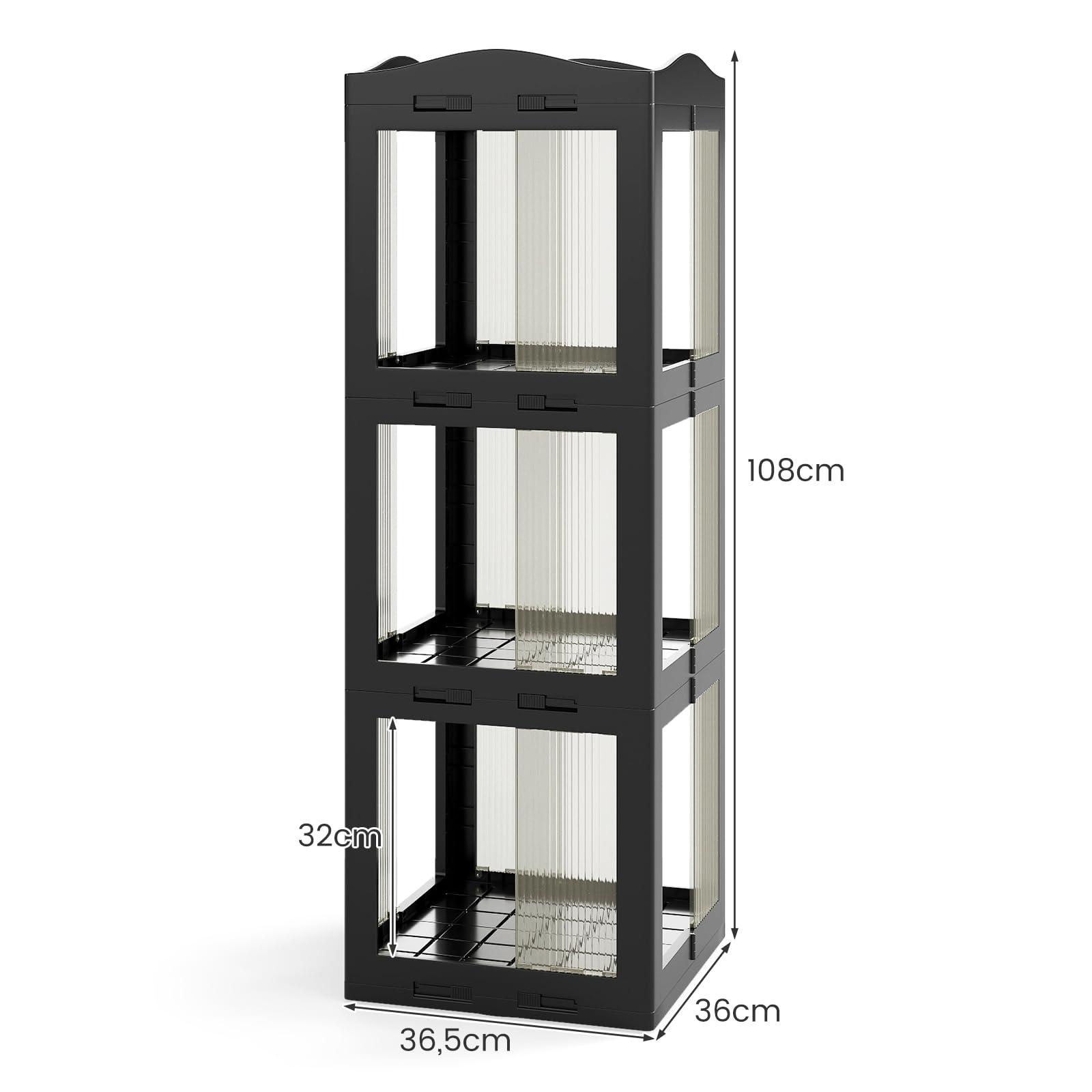 RELAX4LIFE Libreria Girevole a 360°, Scaffale a 3/4/5 Livelli con Pannelli Trasparenti e Base Girevole, Mobile Contenitore per Camera da Letto, Soggiorno e Ufficio in Casa (Nero,3 Livelli)