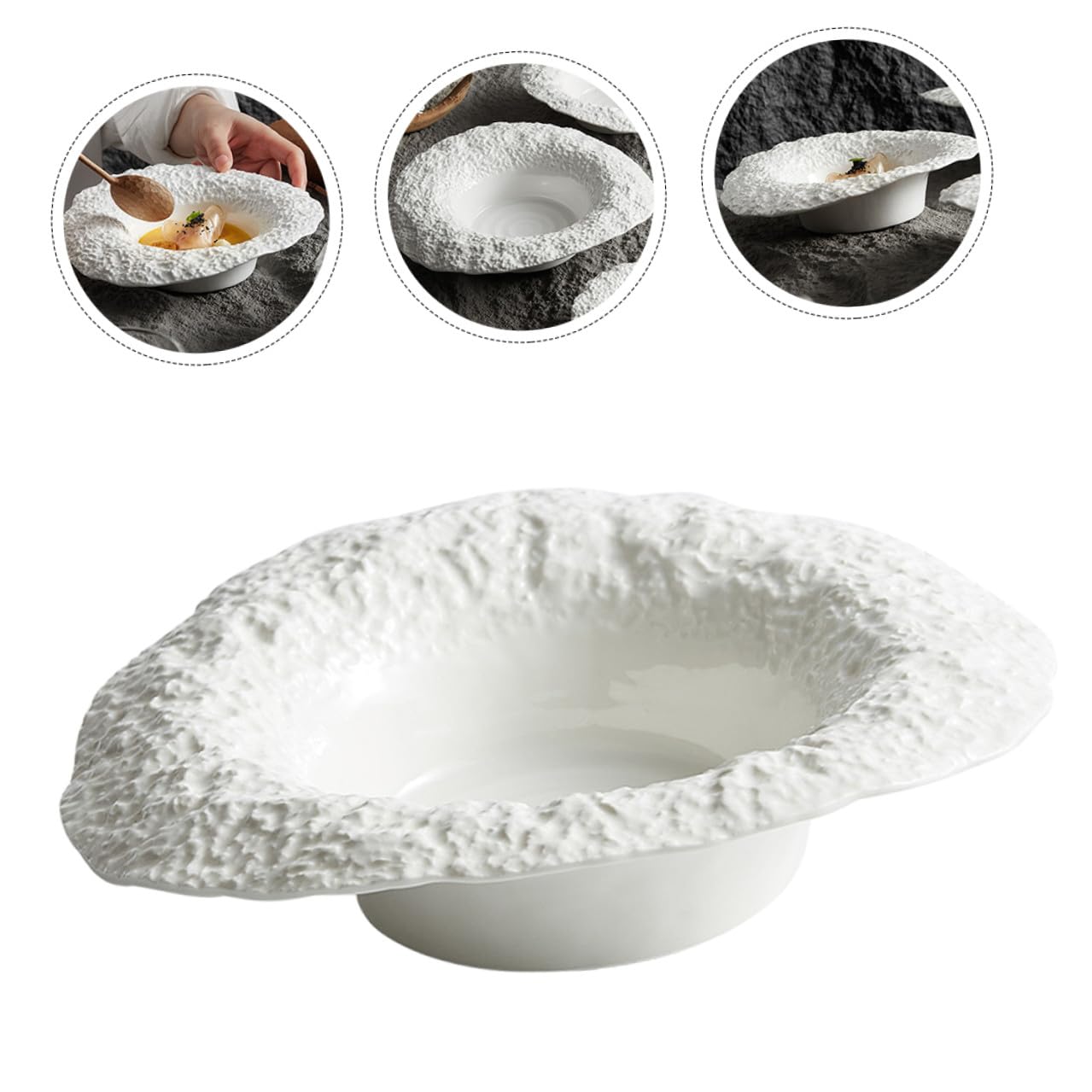 BESPORTBLE Assiette Creuse En Céramique Effet Roche 25 Cm, Assiette à Pâtes Et Salade, Vaisselle Robuste Pour Repas Maison, Usage Familial Et Restaurant, Service