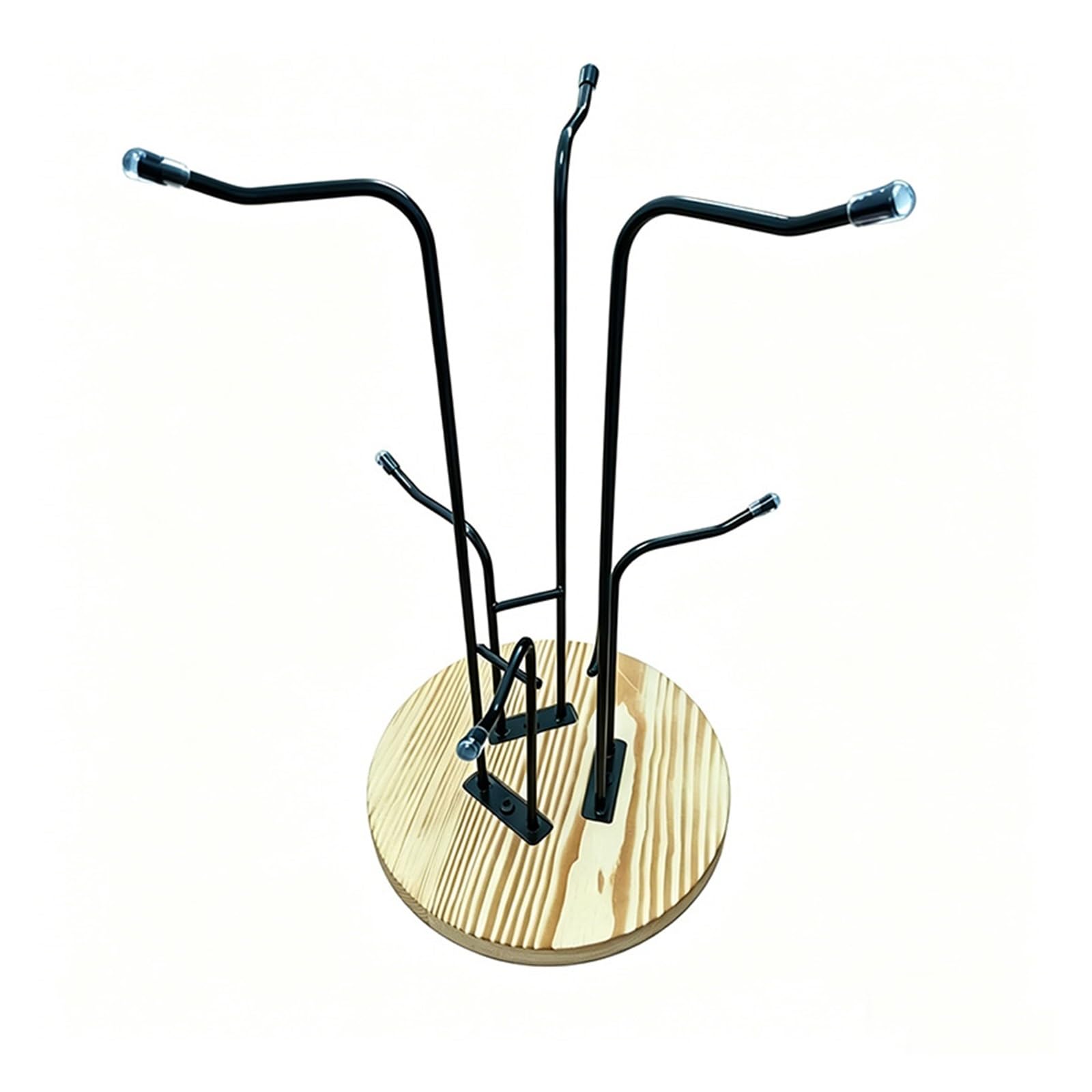 Yonmledo 01 Mug Stand 6-Hook Coffee Mug Tree Holder Iron 360° Rotating Countertop Cup Stand With Wooden Base Coffee Cup Storage Rack For Kitchen Deco