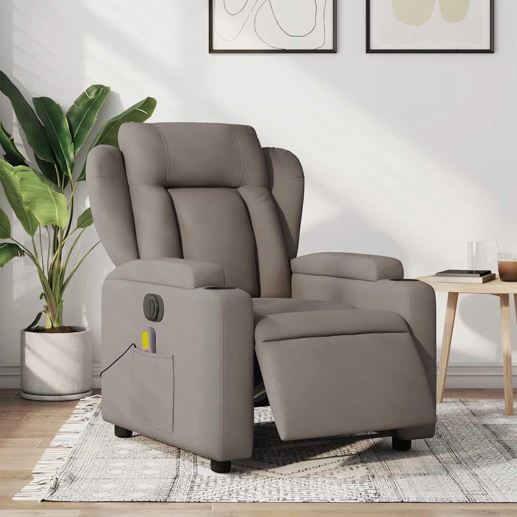 Genérico Sillón reclinable de Masaje eléctrico Tela Gris Taupe,Sillas,Sillones-3204478