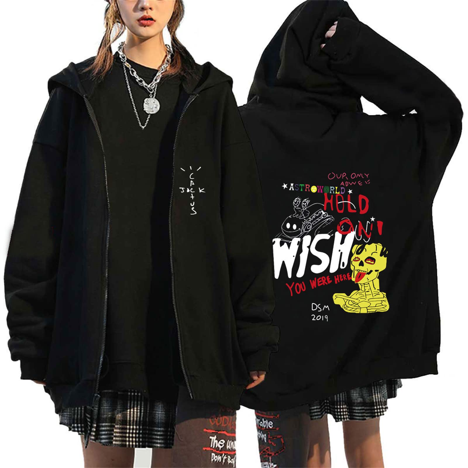 HIAPESTravis Scott Logo Hoodie Men's and Women's Y2K Zipper Jacket, Cactus Jack Graffiti Long Sleeve Sweatshirt Hip Hop Rap Casual Pullover Harajuku Oversized Jacket XS - 4XL