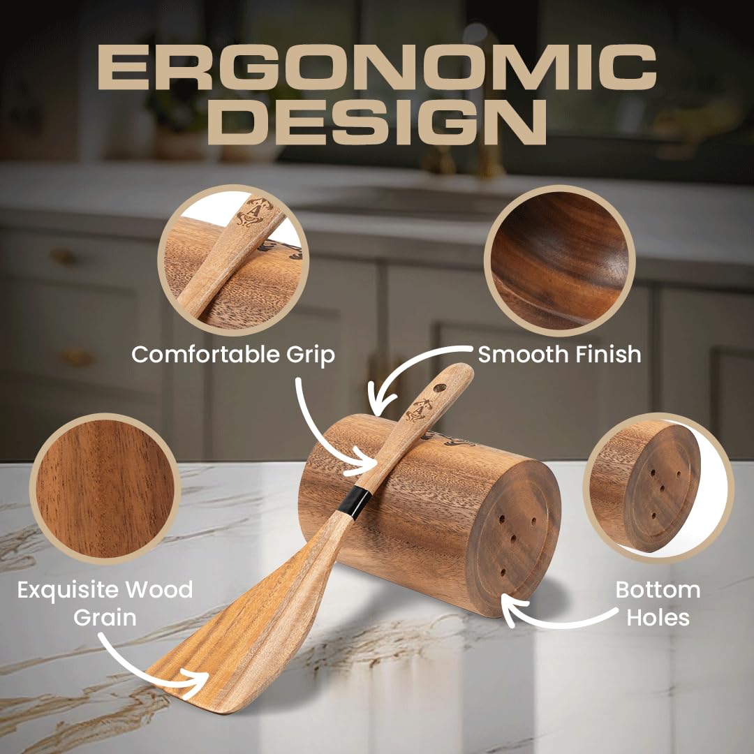 Armandine Teak Wooden Spoons for Cooking 11-Piece - Non-Stick & Non-Scratch Wooden Cooking Utensils Set - Heat Resistant Kitchen Utensils Set - Image 2