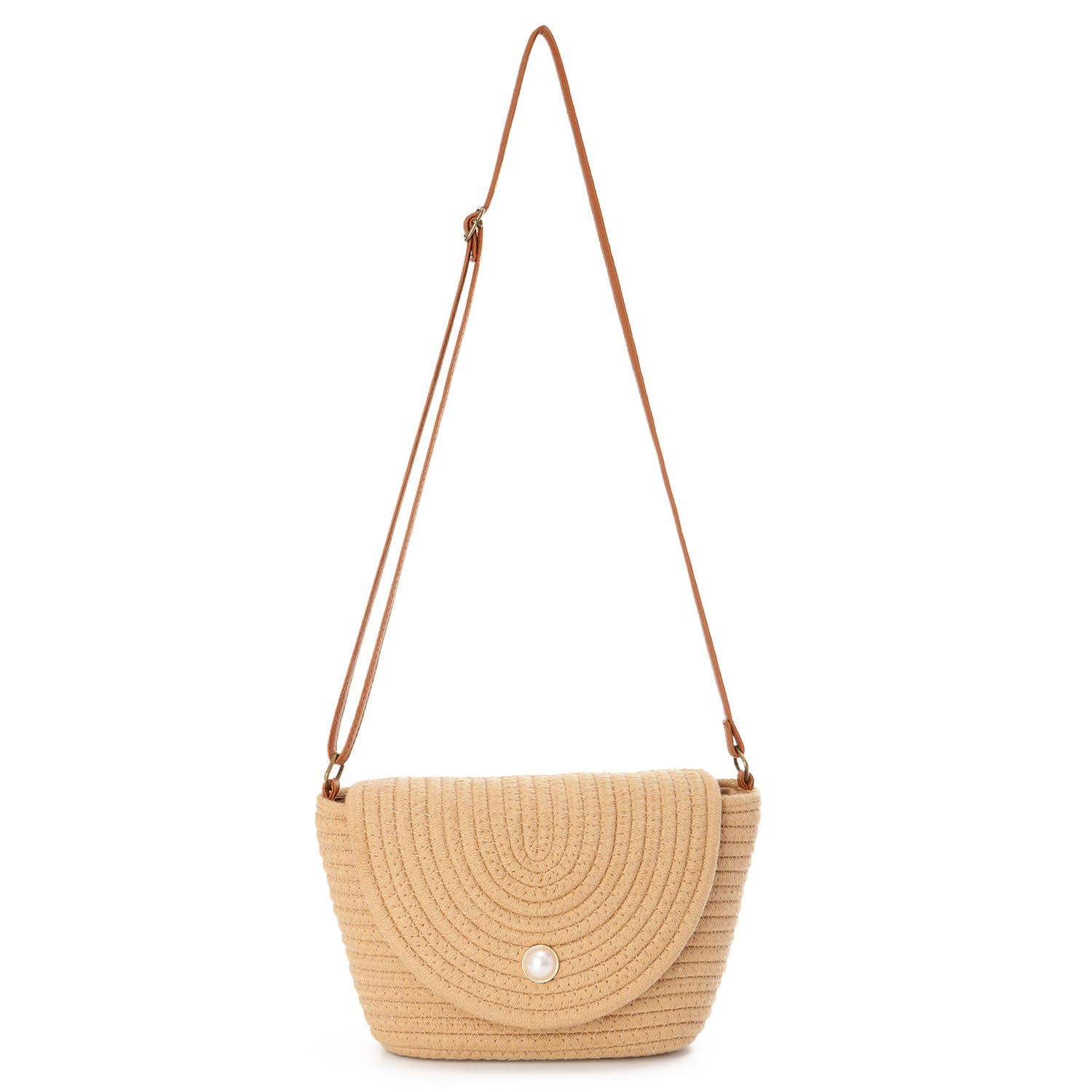 Syrads Bolso bandolera de hombro trenzado de paja de verano para mujer Correas de hombro ajustables Bolso hecho a mano de playa tejido