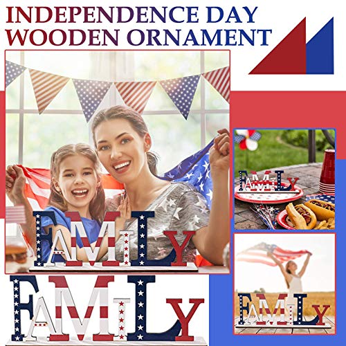 image for Taswuw 'Family' Independence Day Home Table Decoration, Patriotic Wood