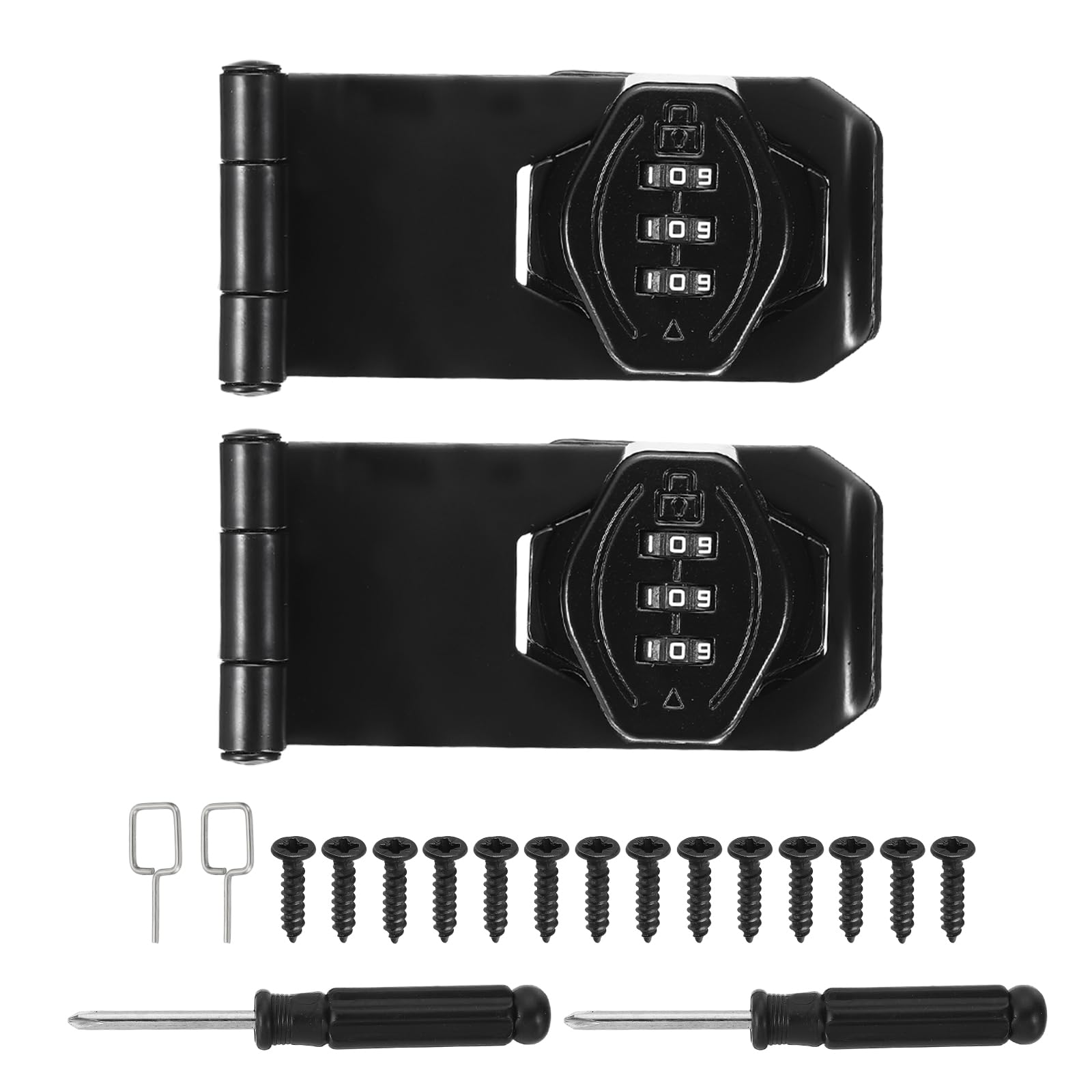PATIKIL Password Rotary Hasp Lock (85mm, Black)(2Set), Inner Right Angle 90 Degree Keyless 3-Digit Combination Security Slide Latch Cabinet Locks with Screwdriver, Suit for-Door/Closet