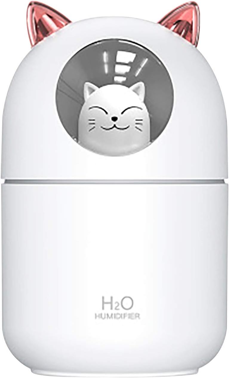 Emeinkei Cute Cat Humidifier Mini hogar humectante Creativo USB humidificador 300ml(Blanco-3)