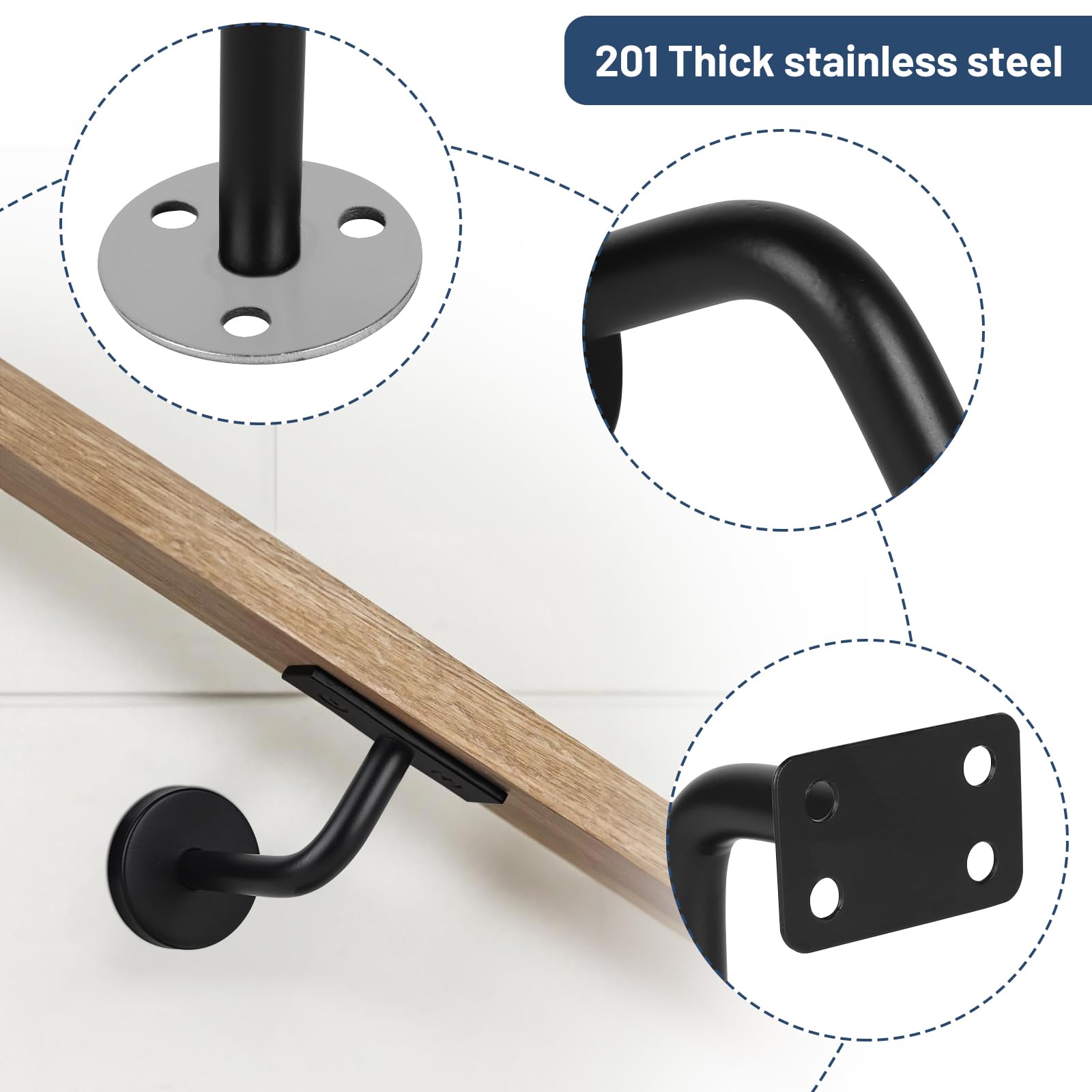 Staffe Per Corrimano In Acciaio Inox - 6 Pezzi, Nero, Per Scale E Ringhiere In Legno/Metallo - Foto 3