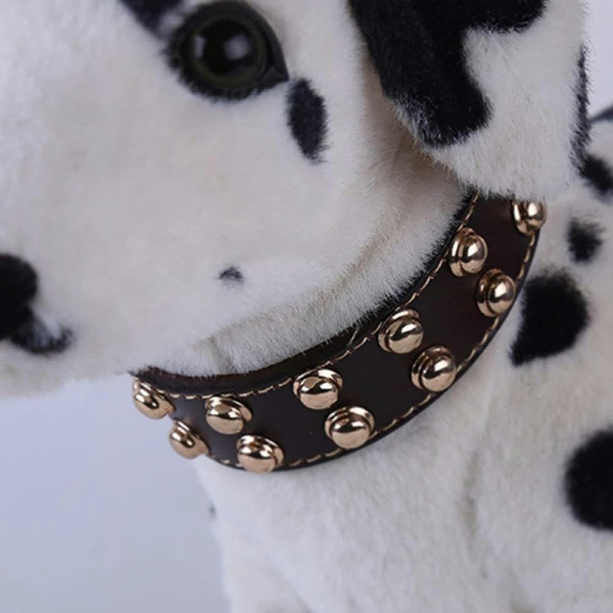 Hundehalsband aus Leder mit goldenen Nieten und Nieten, Hundelätzchen, Hundeleine für kleine, mittelgroße und große Hunde, mit Spikes besetztes Halsband, Schwarz, M-Kaffee-S