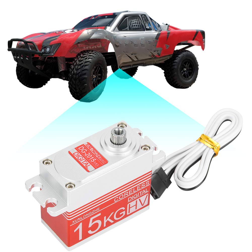 Motor Digital Sin Núcleo de 15kg, Servo de dirección de engranaje de Metal, Control de precisión de alto par para coches RC a escala 1/10 1/8, rojo y negro (Roja)