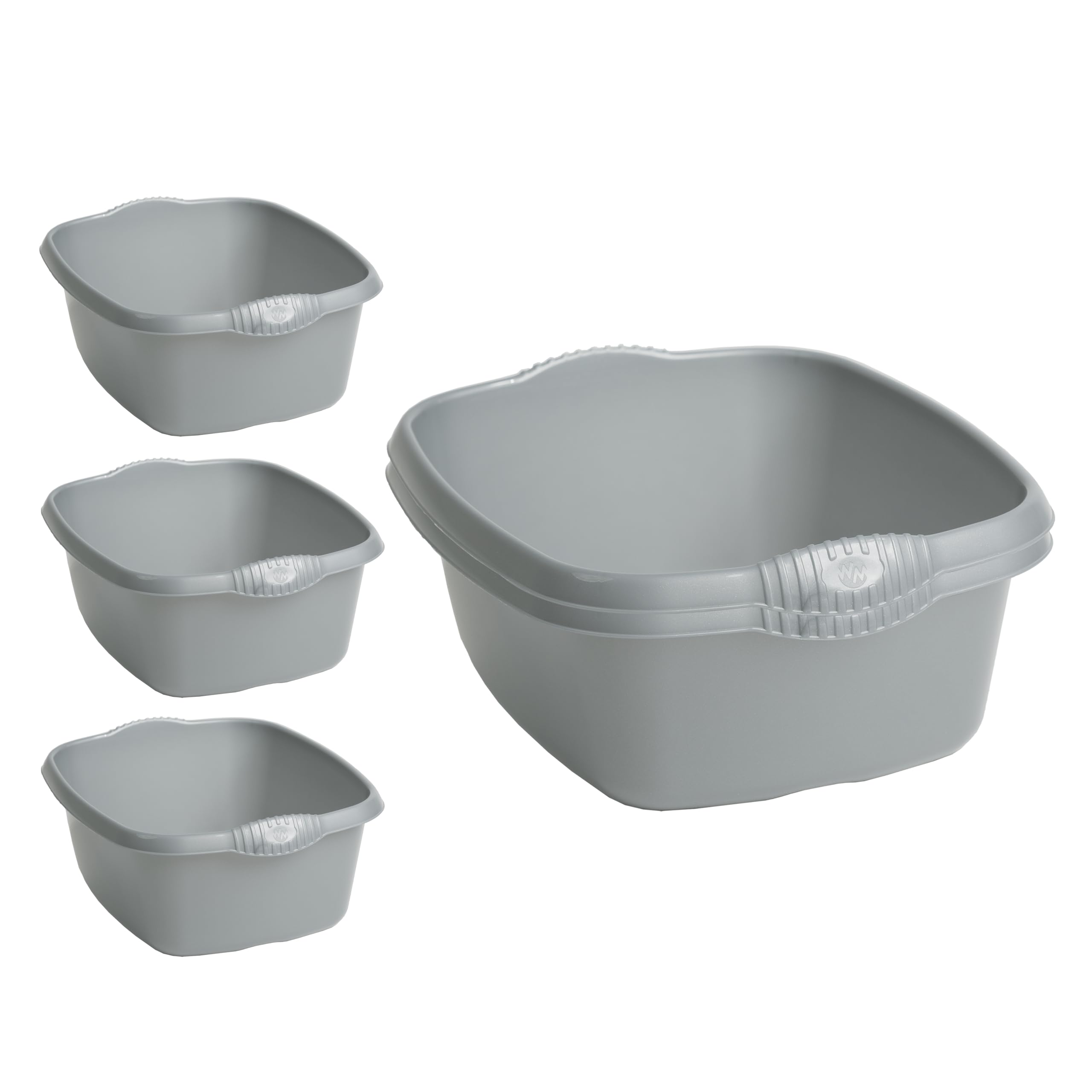 M1ss Silver Large Rectangular Washing Up Bowl, 12 Litre, High Grade 39Cm Basin Kitchen Mixing Bowls Sink Tidy Upcycled Plastic Bowl Kitchen Sink, Basin Mixing, Tidy Organizer (Set Of 5)