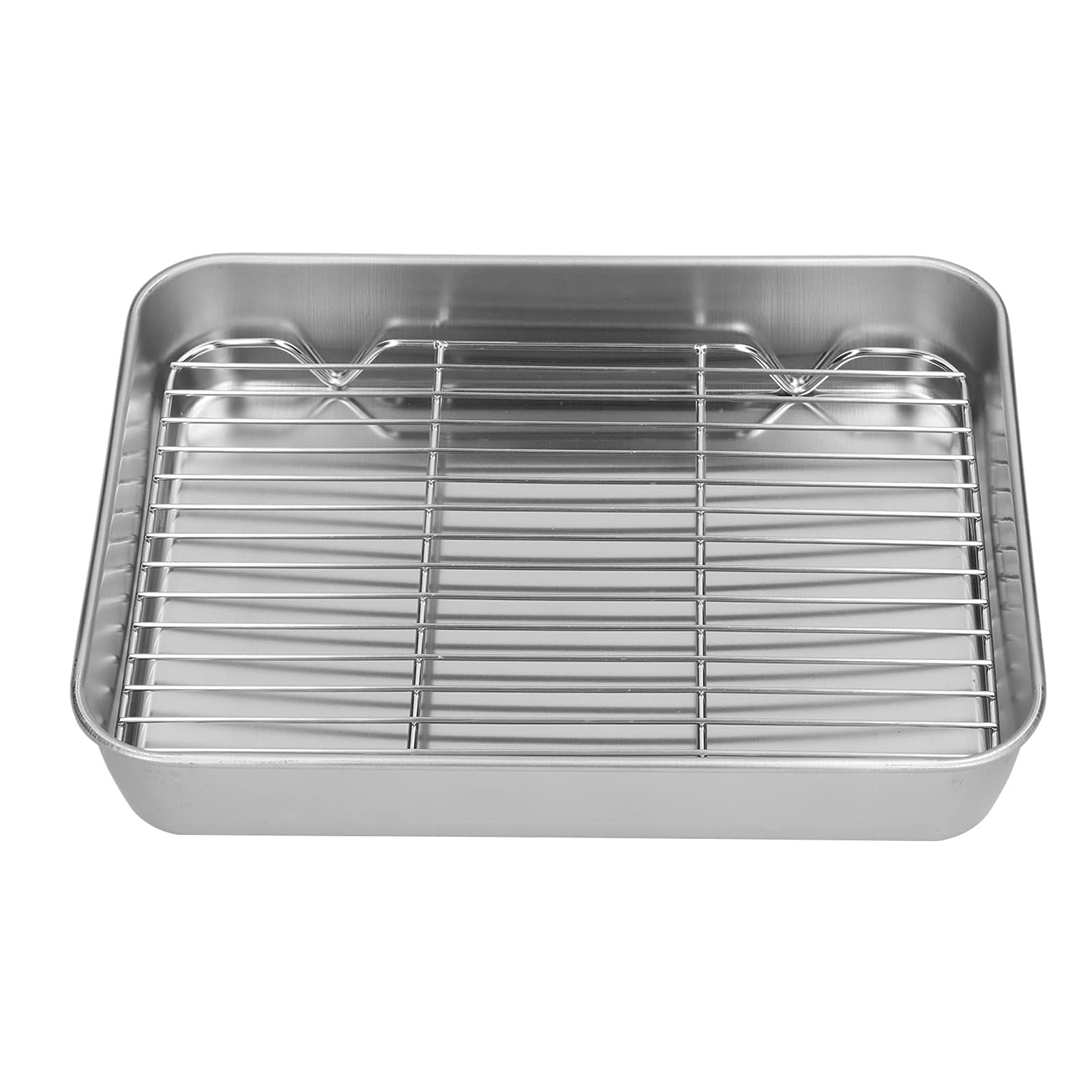 Sartén para Asar de Acero Inoxidable con Estante, Rectangular, 26.5 x 20.5 x 5 cm, para Cocinar y Hornear Carne
