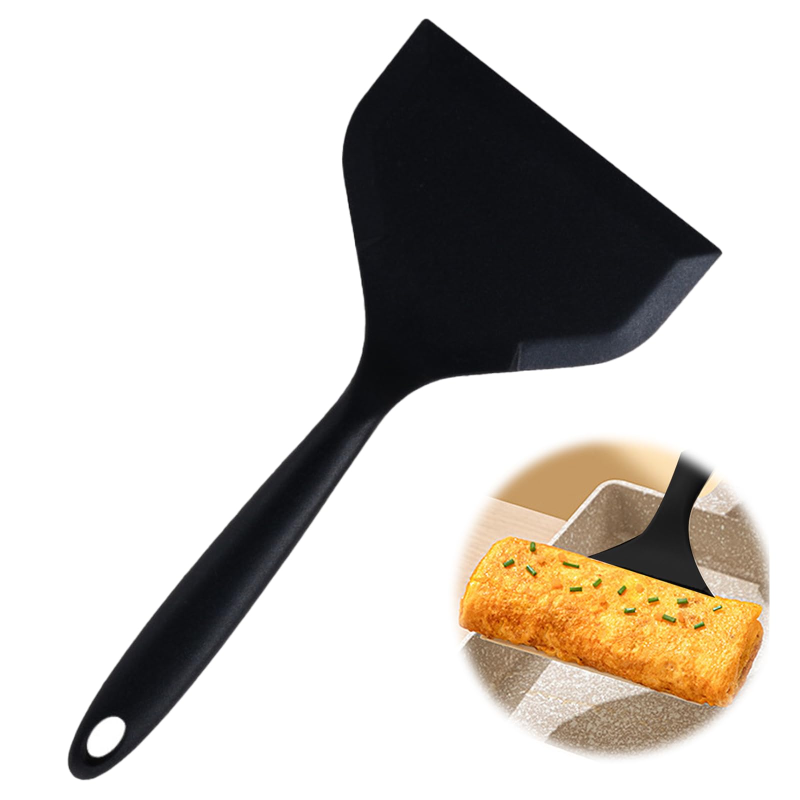 EsiFare ヘラお好み焼きシリコン シリコンスパチュラターナー シリコン卵焼きスパチュラ フライ返し 料理用 ノンスティックシリコン卵焼きスパチュラ 多目的ワイド卵焼きヘラ パンケーキ用耐熱パンケーキヘラ 調理器具 オムレツ、パンケーキ、サンドイッチ、ステーキ、魚用（ブラック）