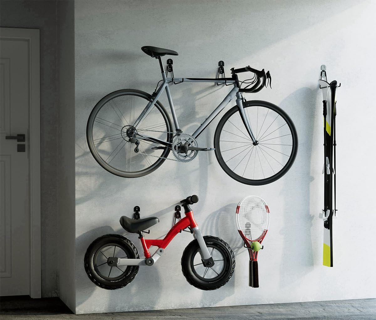 COCOYA Garagenhaken 2er Set - 30 Cm Robuste Wandhalterung Mit Aufbewahrungsgurten