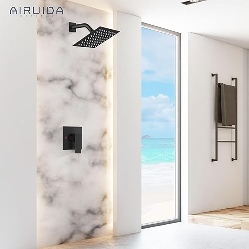 Vista 114 de Airuida Shower Faucet Set Bathroom Rain Shower System SUS304 Stainless Steel Single Handle With Male Threads Rough-in Valve Shower Trim Kit 10 Inch