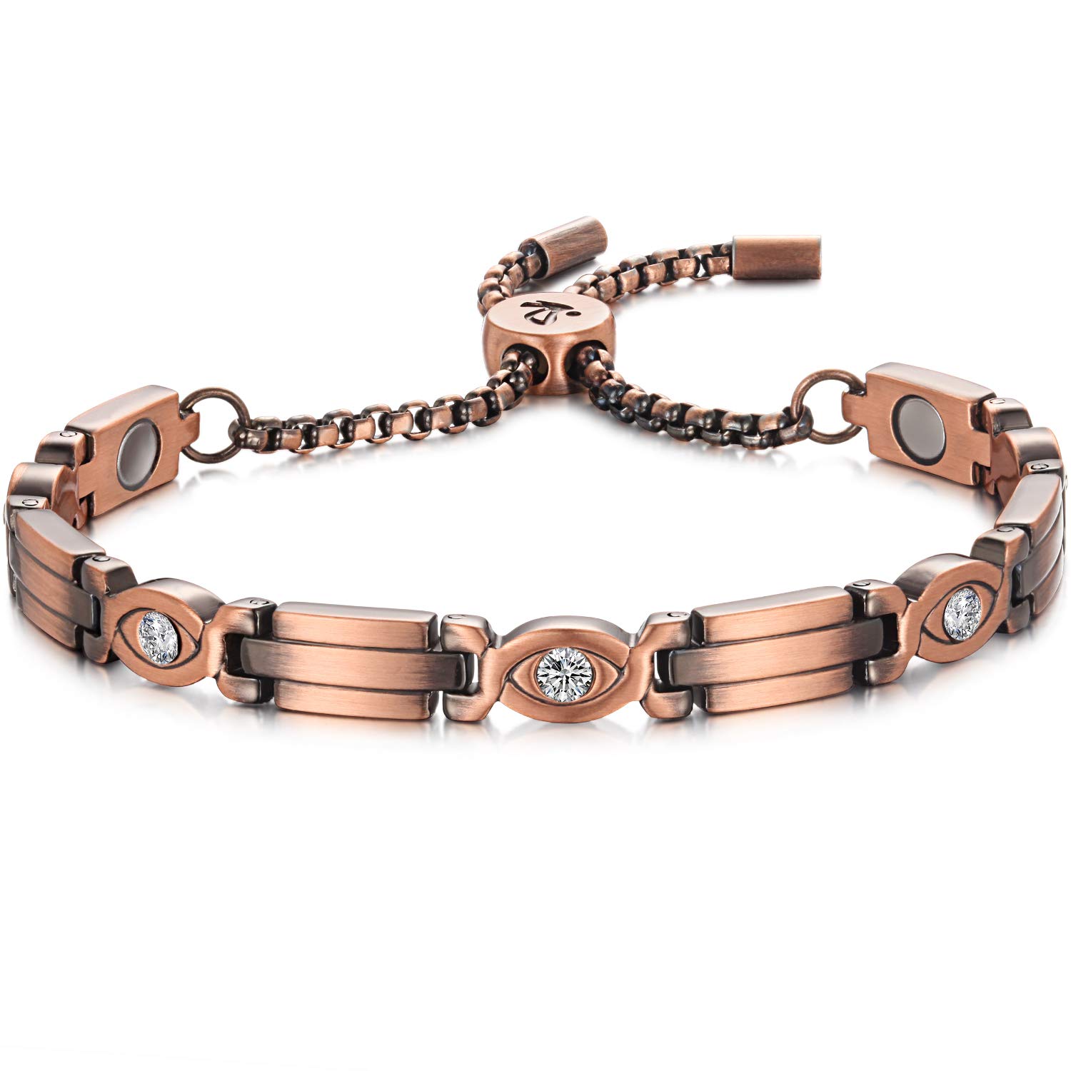 RainSo Magnettherapie-Armbänder für Damen, reines Kupfer, zur Schmerzlinderung bei Arthritis, verstellbares Design mit Geschenkbox (funkelnder Kristall)